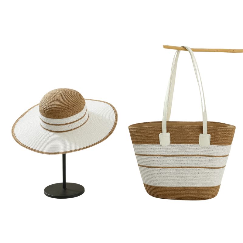 Handmade Designer Beach Straw Hat and Bag Set for Women-Tote Bag-Orange-Free Shipping Leatheretro