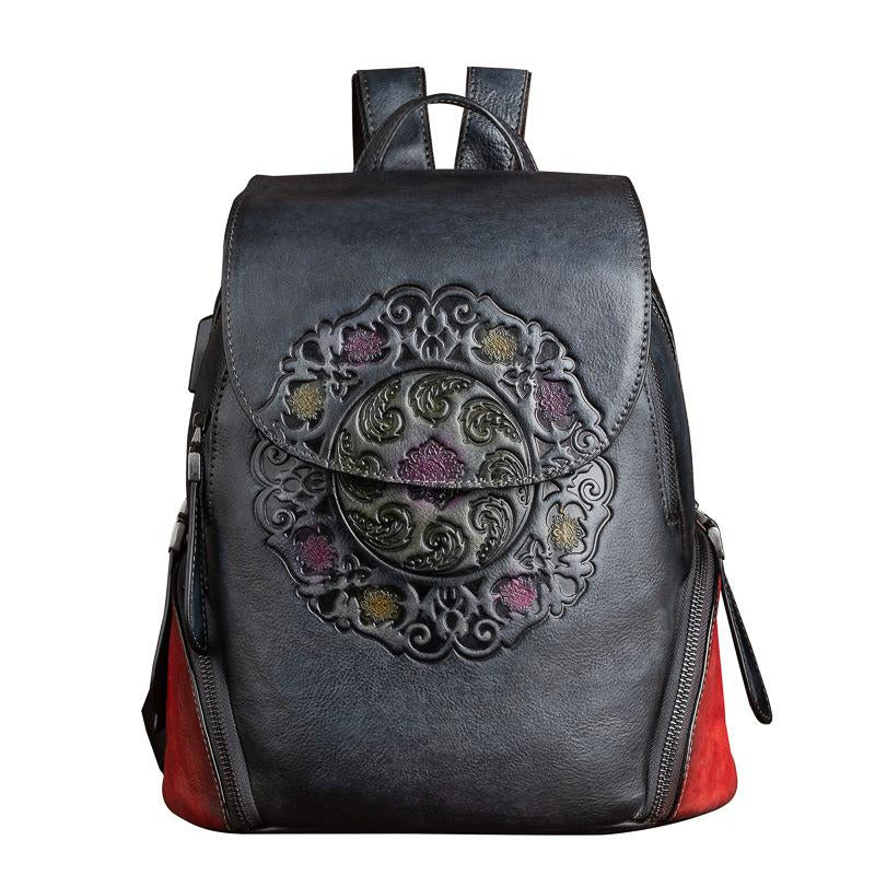 Handmade Embossed Vintage Fashion Backpack-Backpacks-Gray-Free Shipping Leatheretro