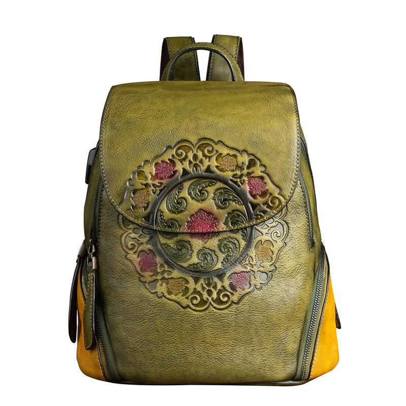 Handmade Embossed Vintage Fashion Backpack-Backpacks-Green-Free Shipping Leatheretro
