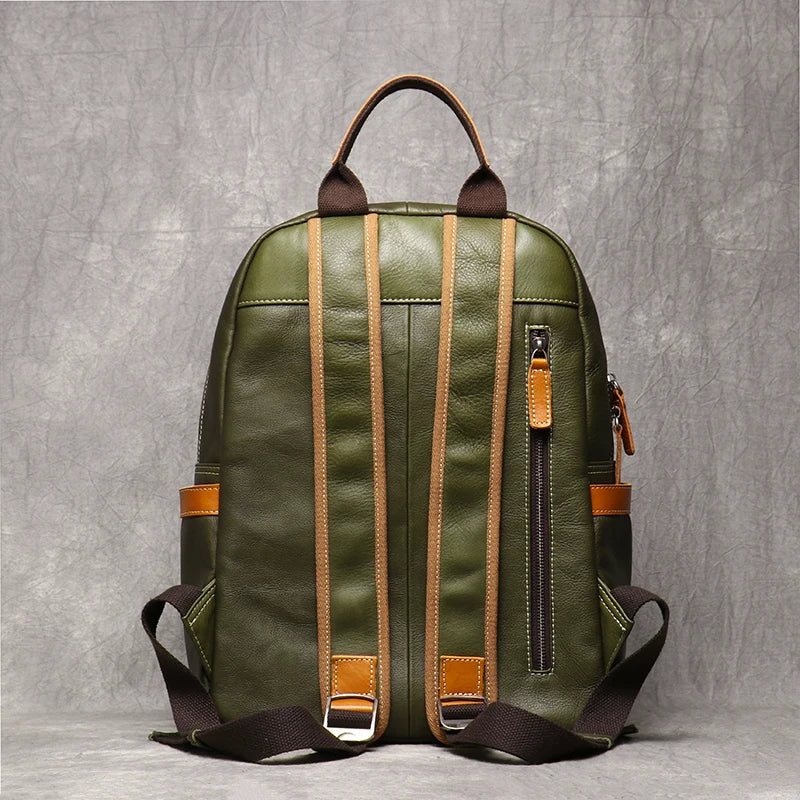 Genuine Leather Vintage Knapsack Backpack for Men - Full Grain Leather Daypack-Backpacks-Olive-Free Shipping Leatheretro
