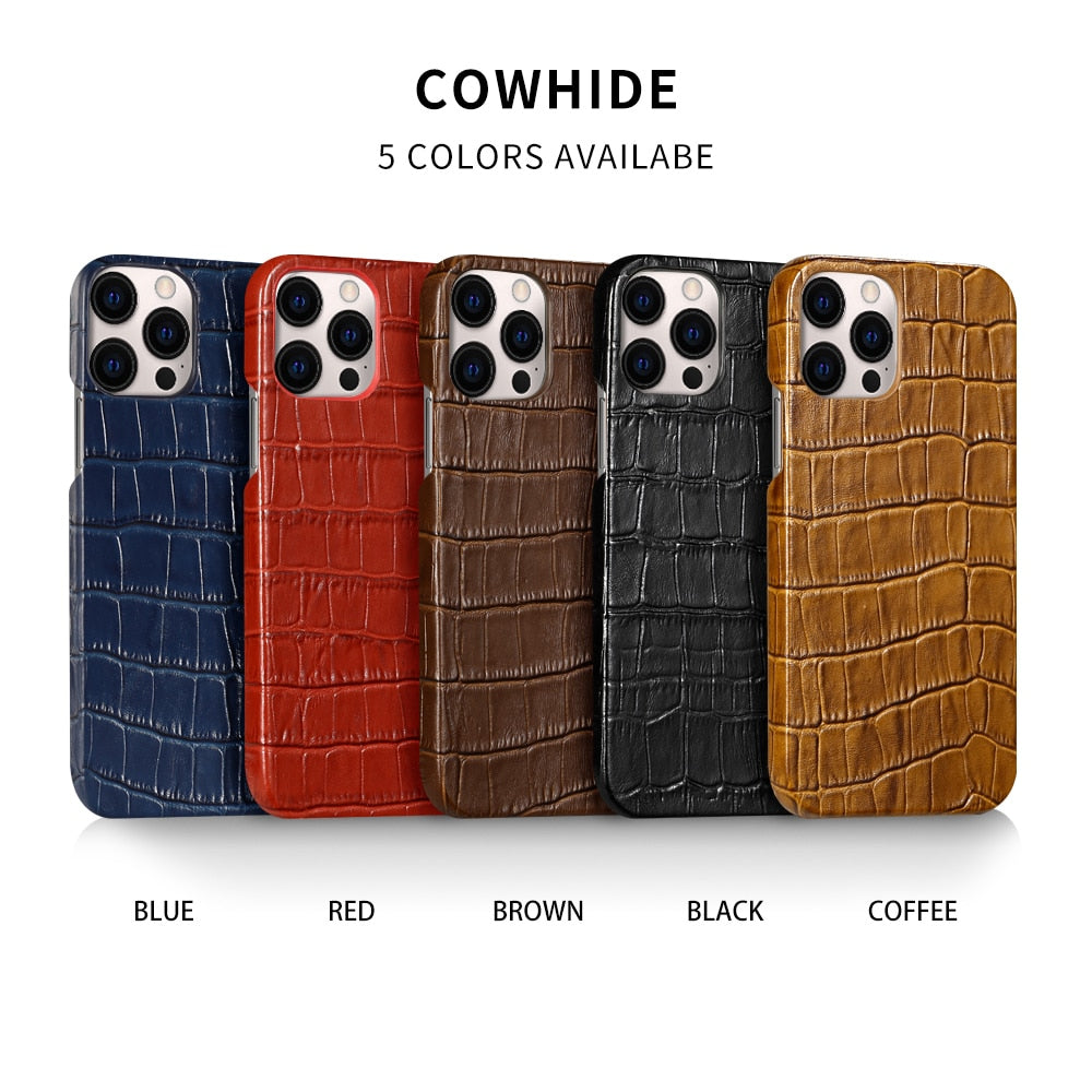Luxury Crocodile Texture Genuine Leather iPhone Case-Mobile Phone Cases-For iphone 12-black-Free Shipping Leatheretro