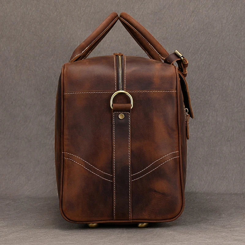 Handcrafted Crazy Horse Leather Travel Duffle-Duffle Bags-Coffee-Free Shipping Leatheretro