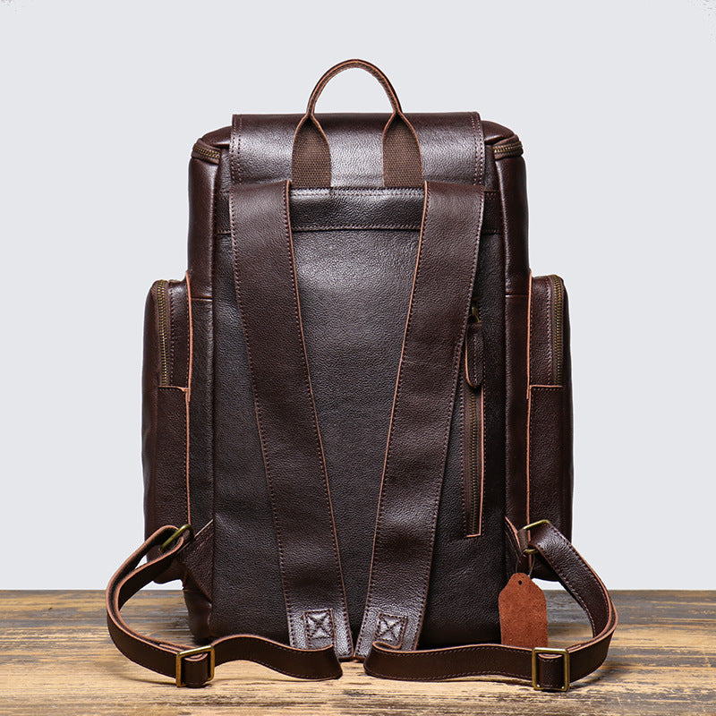 Cowhide Leather Backpack – High-Capacity Men’s Travel, Hiking & Laptop Satchel Bag-Backpacks-Brown-Free Shipping Leatheretro