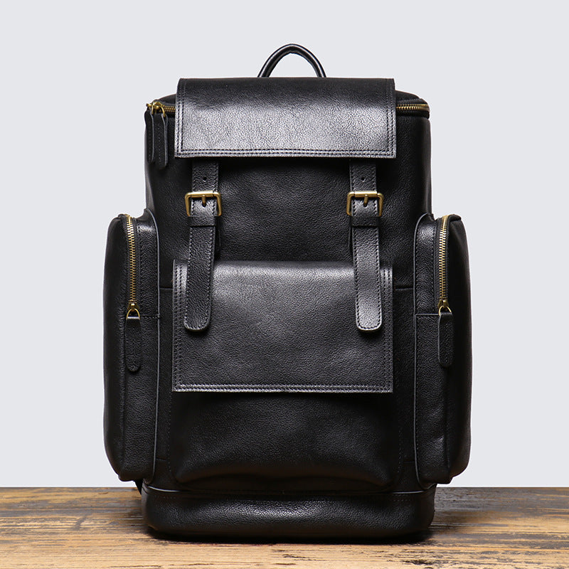Cowhide Leather Backpack – High-Capacity Men’s Travel, Hiking & Laptop Satchel Bag-Backpacks-Brown-Free Shipping Leatheretro