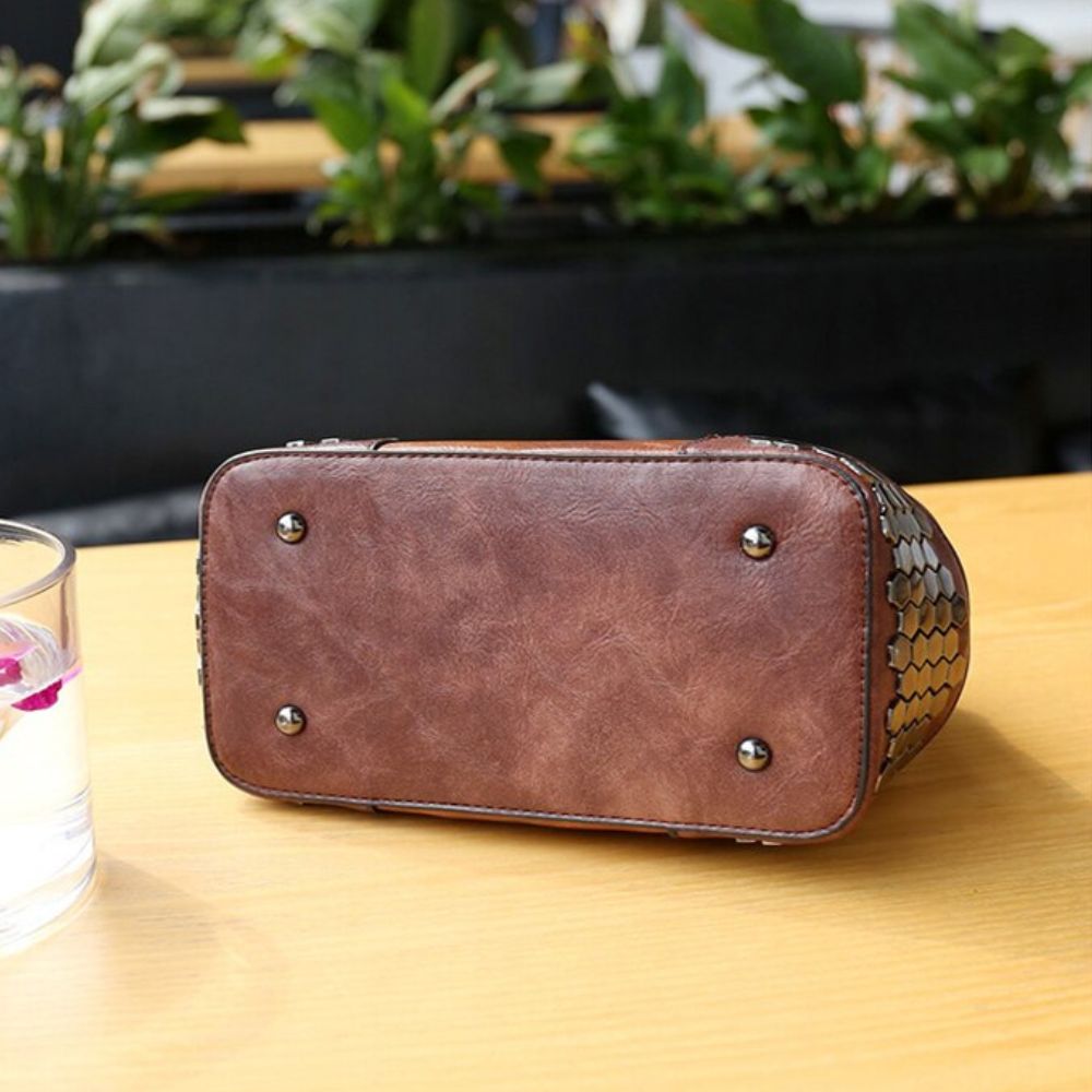 Hip Smart Leather Riveted Cross Body Shoulder Bag-Handbags-Pink-Free Shipping Leatheretro