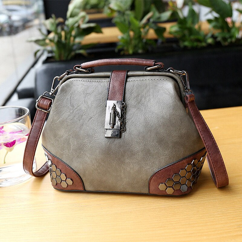 Hip Smart Leather Riveted Cross Body Shoulder Bag-Handbags-Dark Grey-Free Shipping Leatheretro