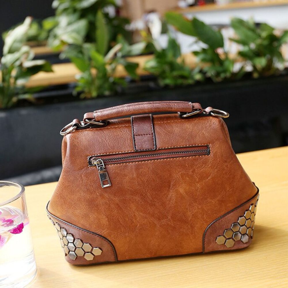 Hip Smart Leather Riveted Cross Body Shoulder Bag-Handbags-Pink-Free Shipping Leatheretro