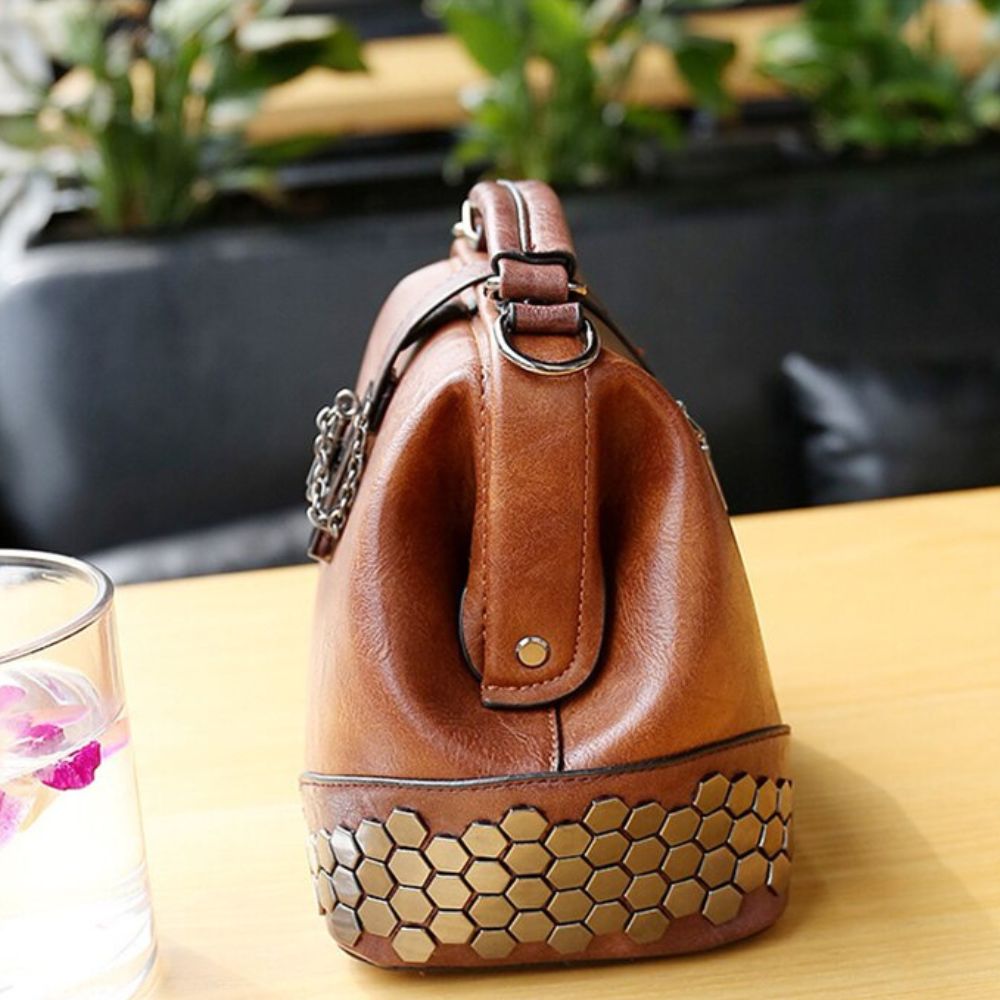 Hip Smart Leather Riveted Cross Body Shoulder Bag-Handbags-Pink-Free Shipping Leatheretro