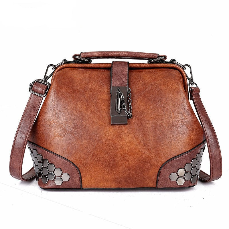 Hip Smart Leather Riveted Cross Body Shoulder Bag-Handbags-Pink-Free Shipping Leatheretro