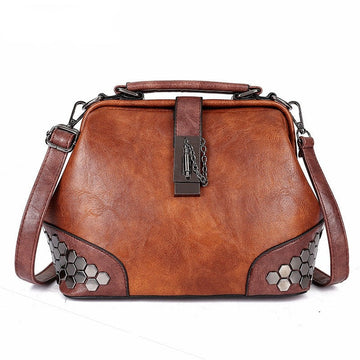 Hip Smart Leather Riveted Cross Body Shoulder Bag-Handbags-Pink-Free Shipping Leatheretro