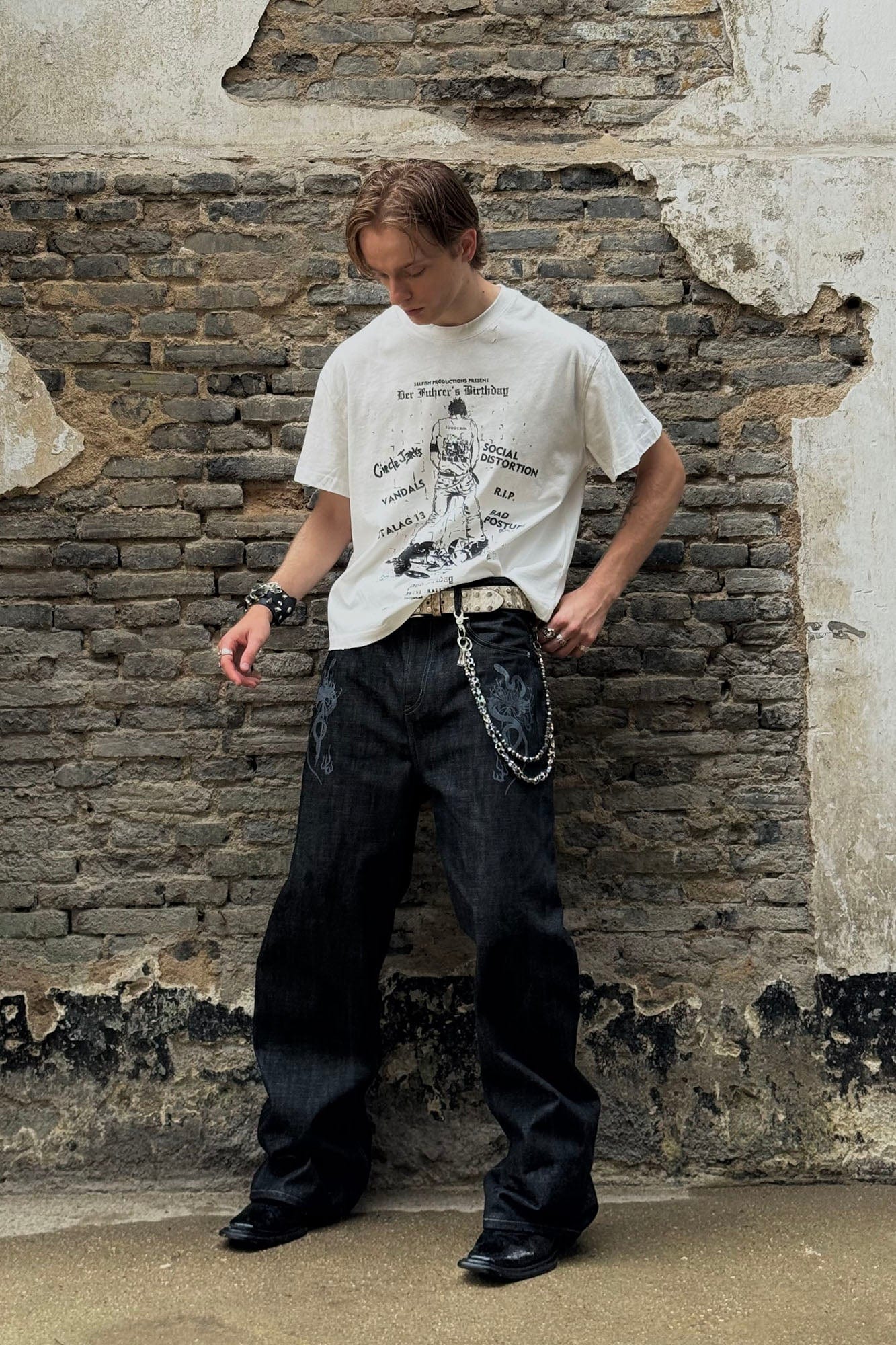 LUUUCAM Punk Flyer Distressed Graphic T-Shirt-T Shirt-S-Free Shipping Leatheretro