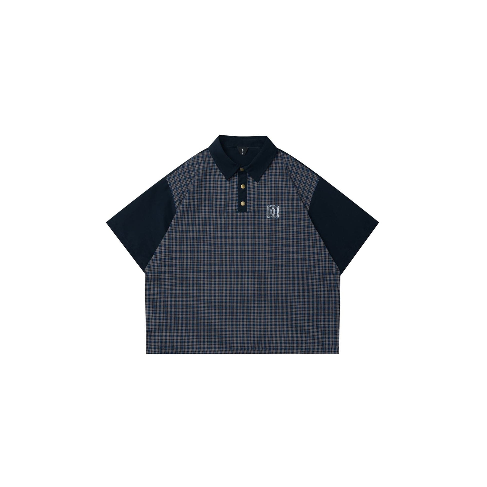 OVDY Retro Spliced Plaid Polo T-Shirt-T Shirt-Blue-S-Free Shipping Leatheretro
