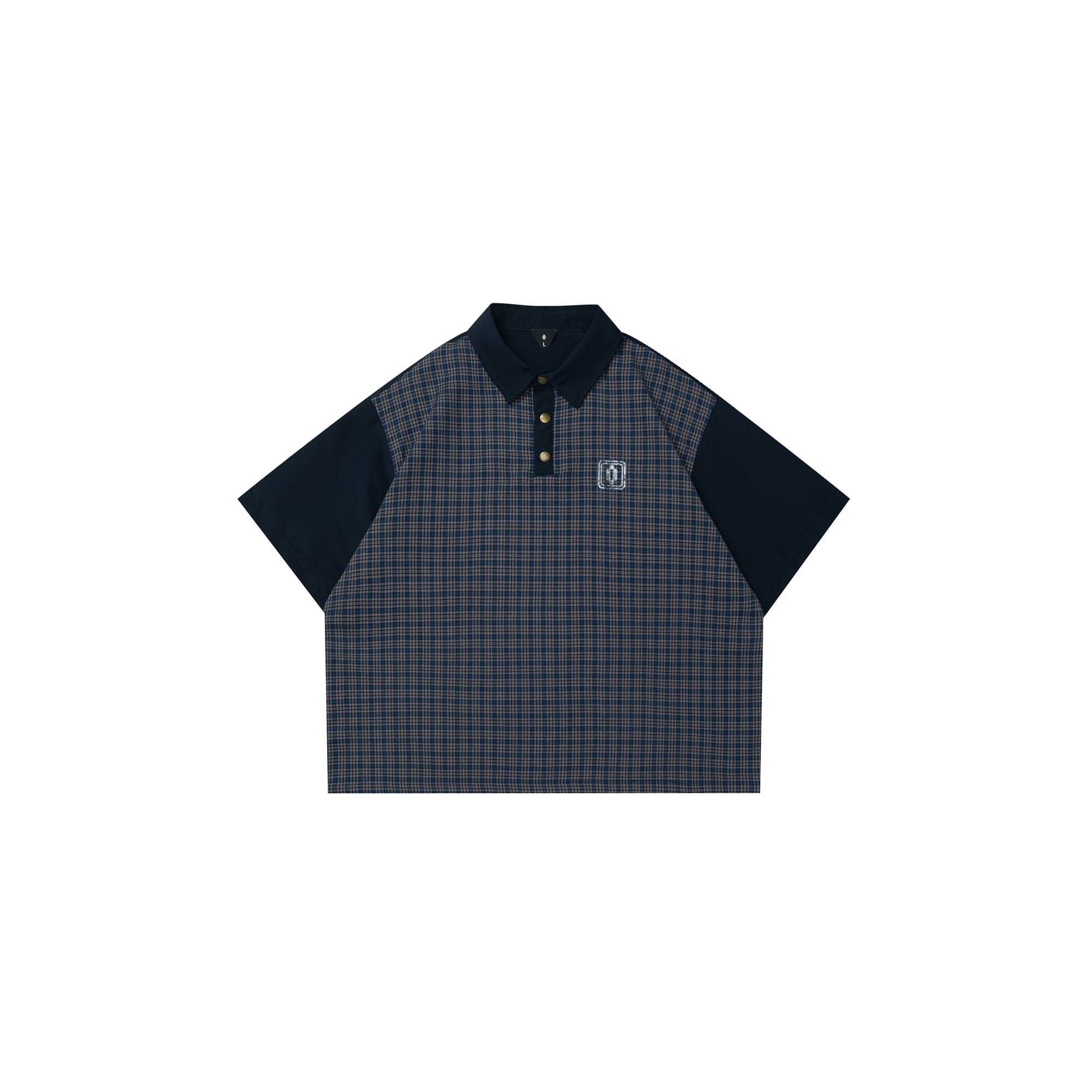 OVDY Retro Spliced Plaid Polo T-Shirt-T Shirt-Blue-S-Free Shipping Leatheretro