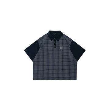 OVDY Retro Spliced Plaid Polo T-Shirt-T Shirt-Blue-S-Free Shipping Leatheretro