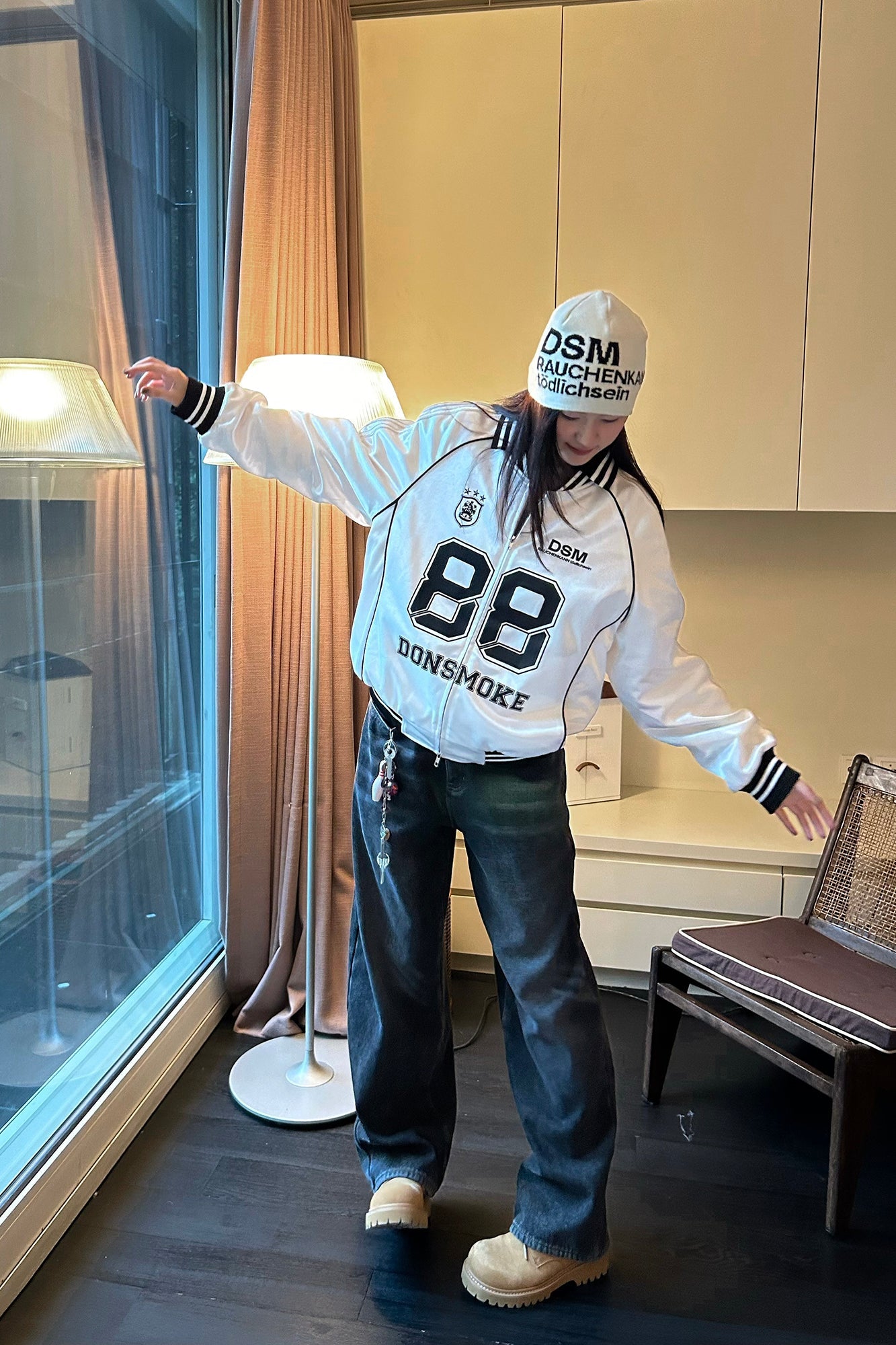 DONSMOKE Glossy Contrast Graphic Varsity Jacket-Jacket-S-Free Shipping Leatheretro