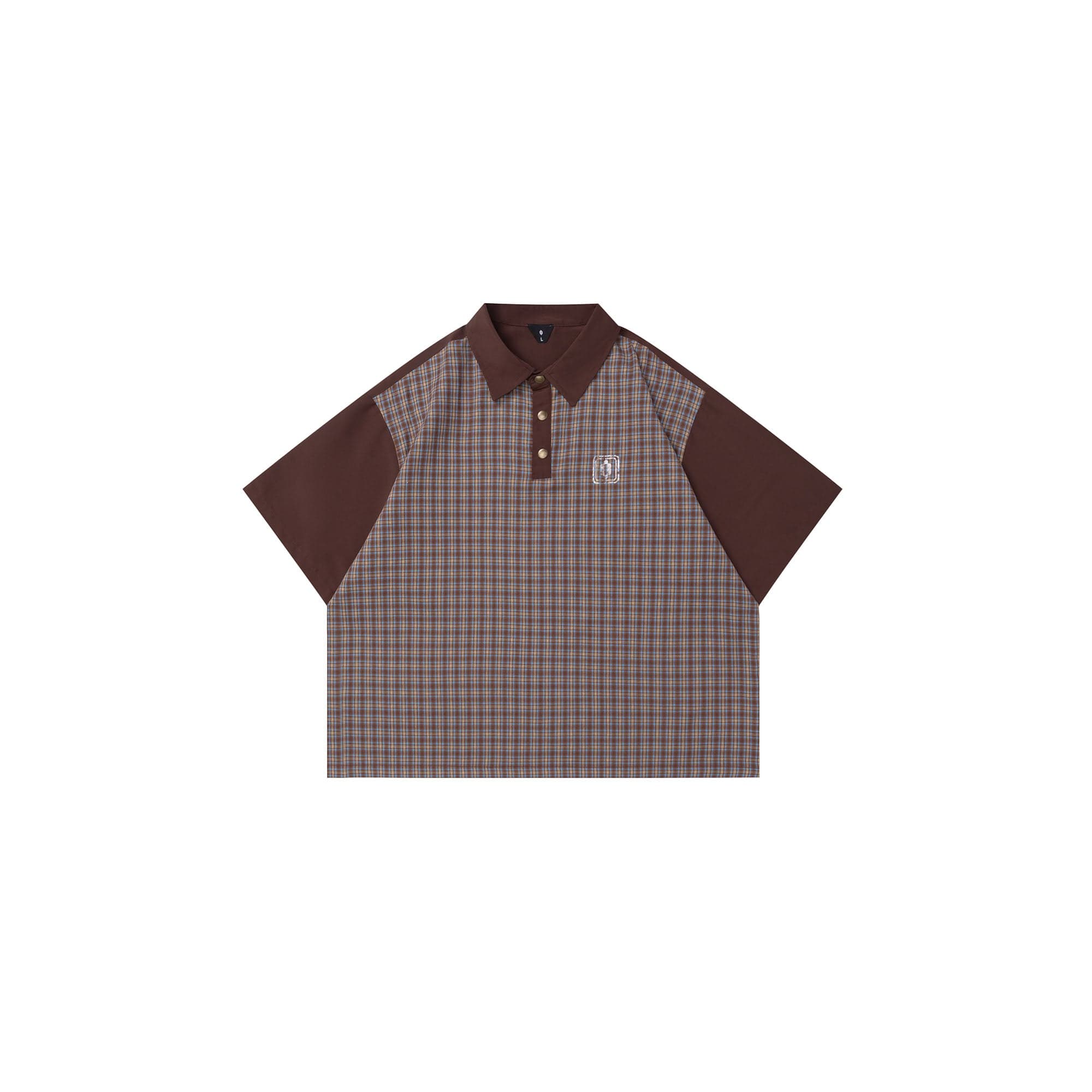 OVDY Retro Spliced Plaid Polo T-Shirt-T Shirt-Blue-S-Free Shipping Leatheretro