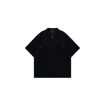 OVDY Essential Half-Zip Polo Pocket T-Shirt-T Shirt-Black-S-Free Shipping Leatheretro