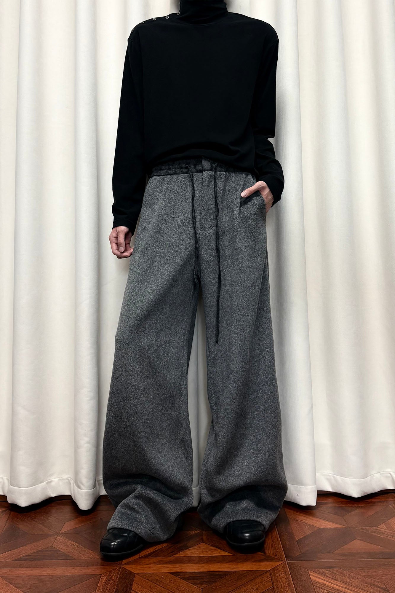 KREATE Contrast Drawstring Waist Wide-Leg Lounge Pants-Pants-S-Gray-Free Shipping Leatheretro