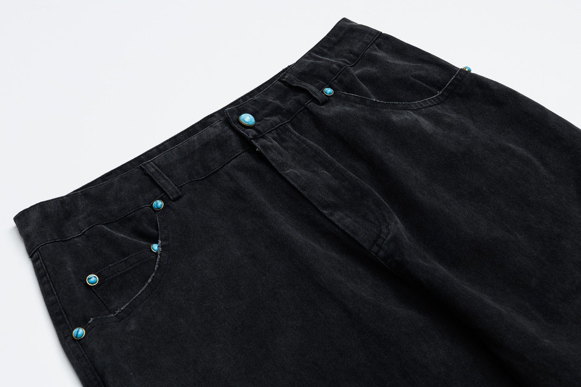 OVDY Distressed Turquoise Rivet Wide-Leg Pants-Pants-S-Free Shipping Leatheretro