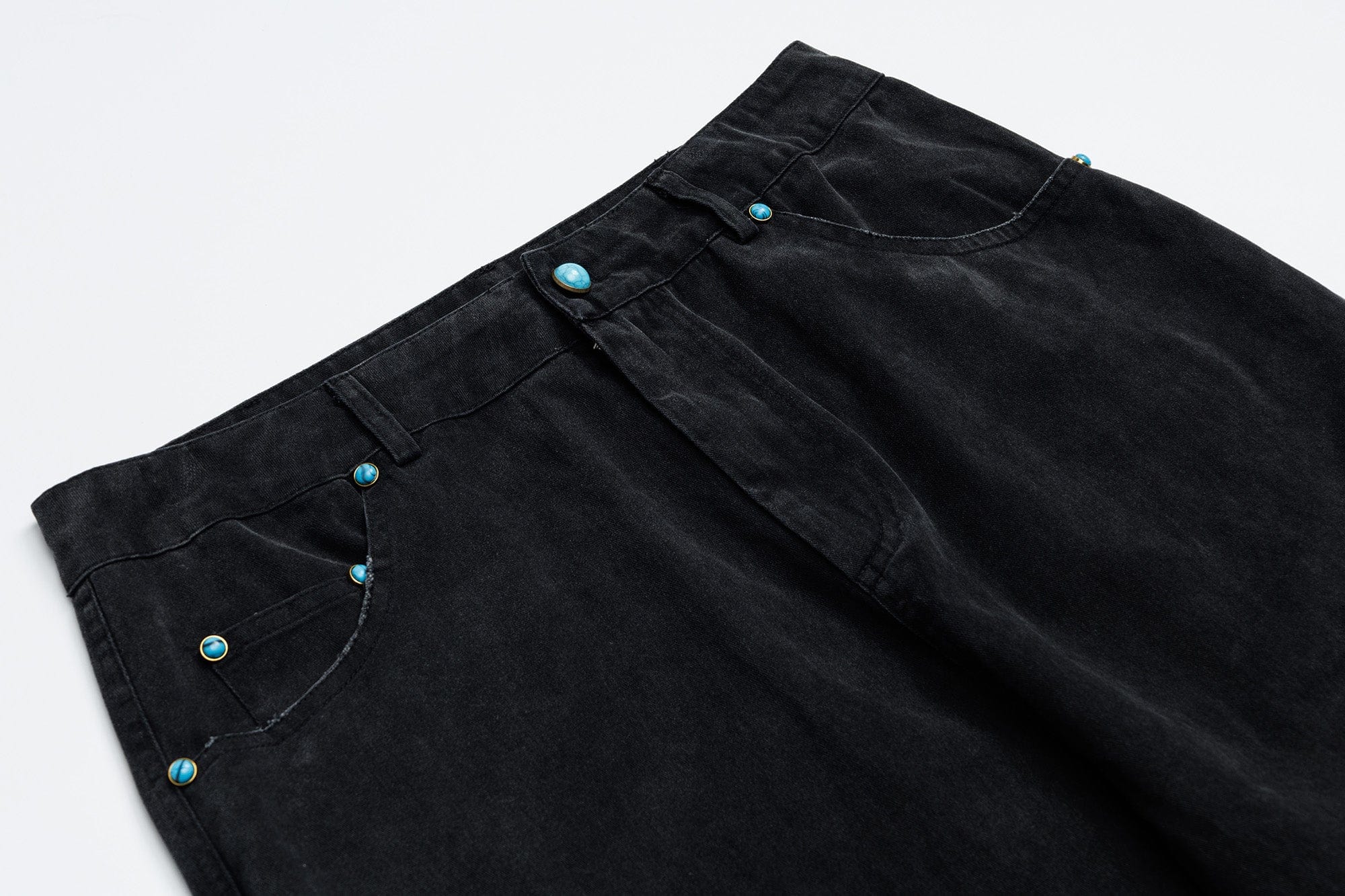 OVDY Distressed Turquoise Rivet Wide-Leg Pants-Pants-S-Free Shipping Leatheretro
