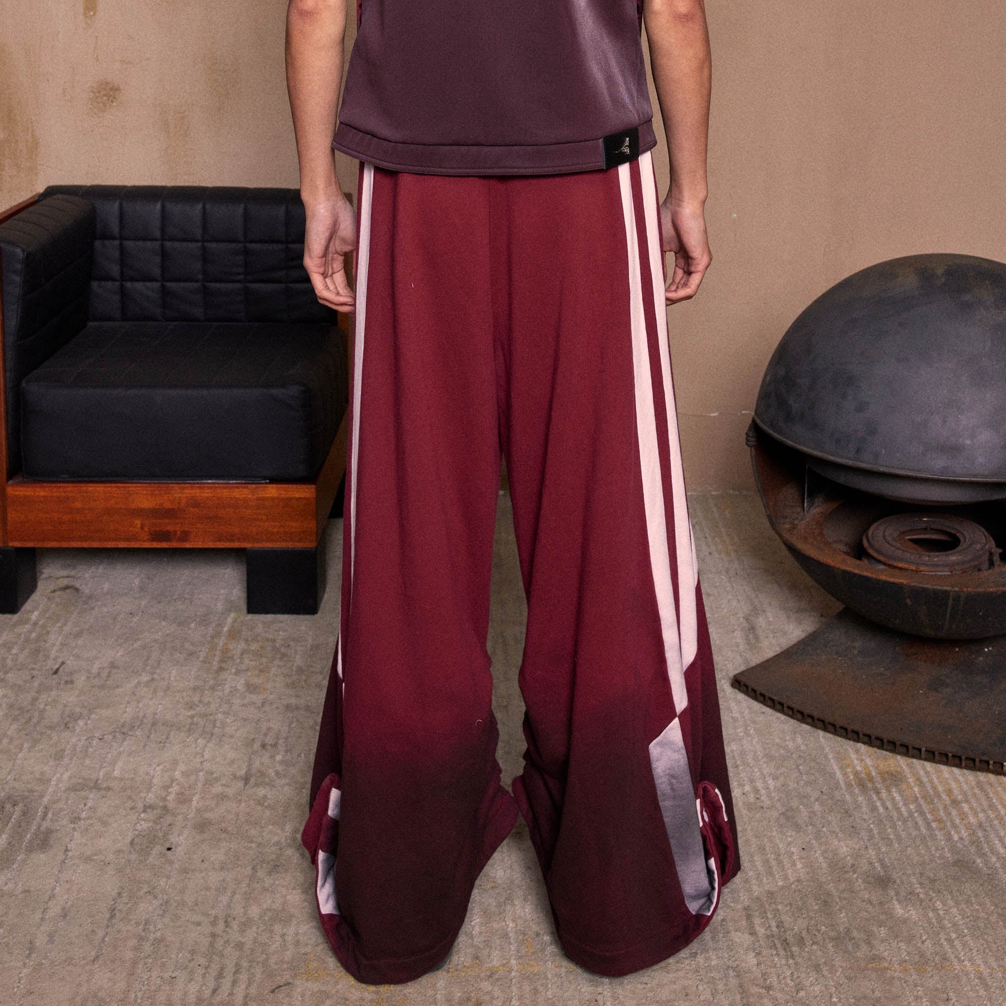 KADAKADA Distressed Three-Stripe Wide-Leg Track Pants-Pants-M-Red-Free Shipping Leatheretro