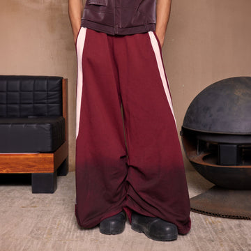 KADAKADA Distressed Three-Stripe Wide-Leg Track Pants-Pants-M-Red-Free Shipping Leatheretro