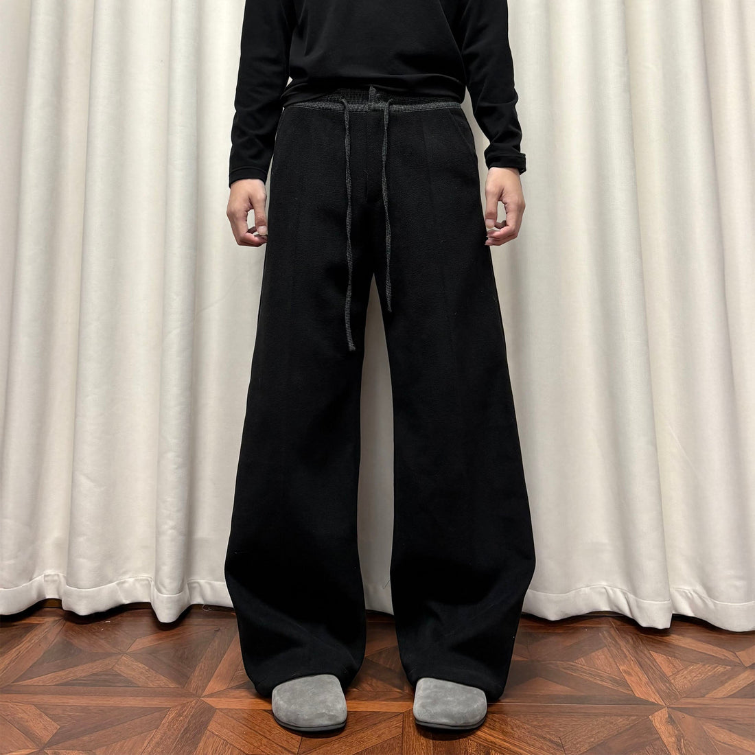 KREATE Contrast Drawstring Waist Wide-Leg Lounge Pants-Pants-S-Gray-Free Shipping Leatheretro