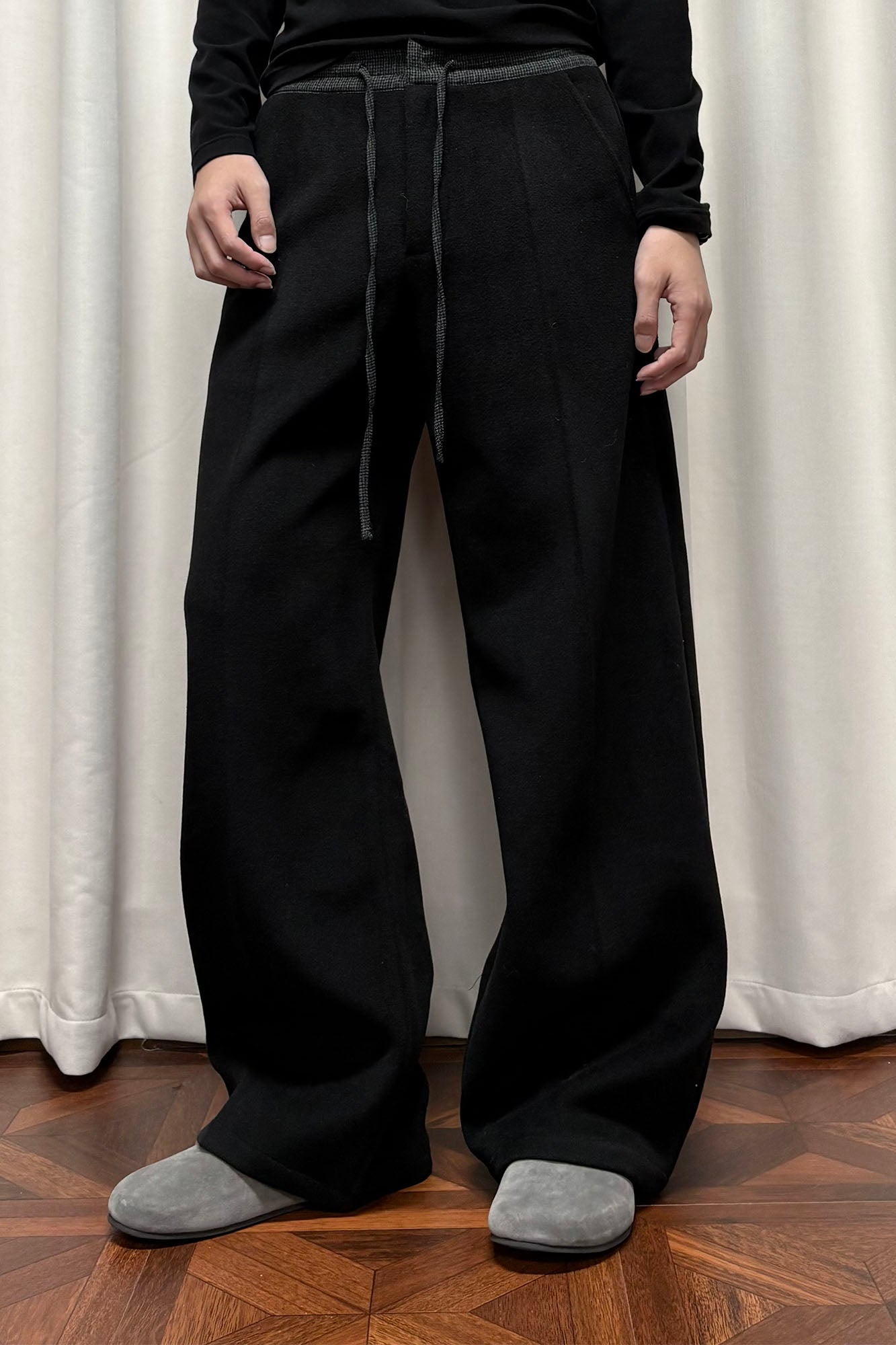 KREATE Contrast Drawstring Waist Wide-Leg Lounge Pants-Pants-S-Gray-Free Shipping Leatheretro