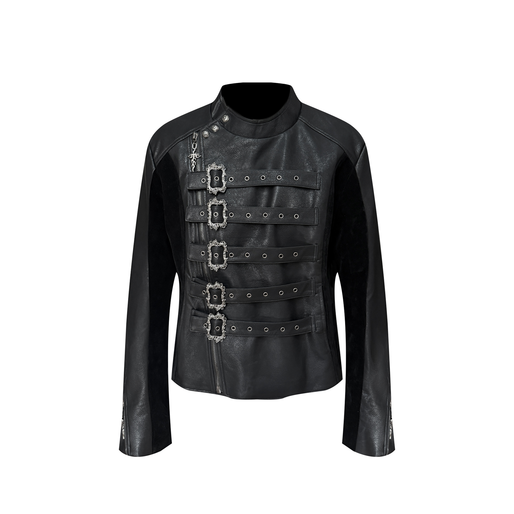 TH4SWE Retro Ornate Buckled Faux Leather Jacket-Jacket-S-Free Shipping Leatheretro