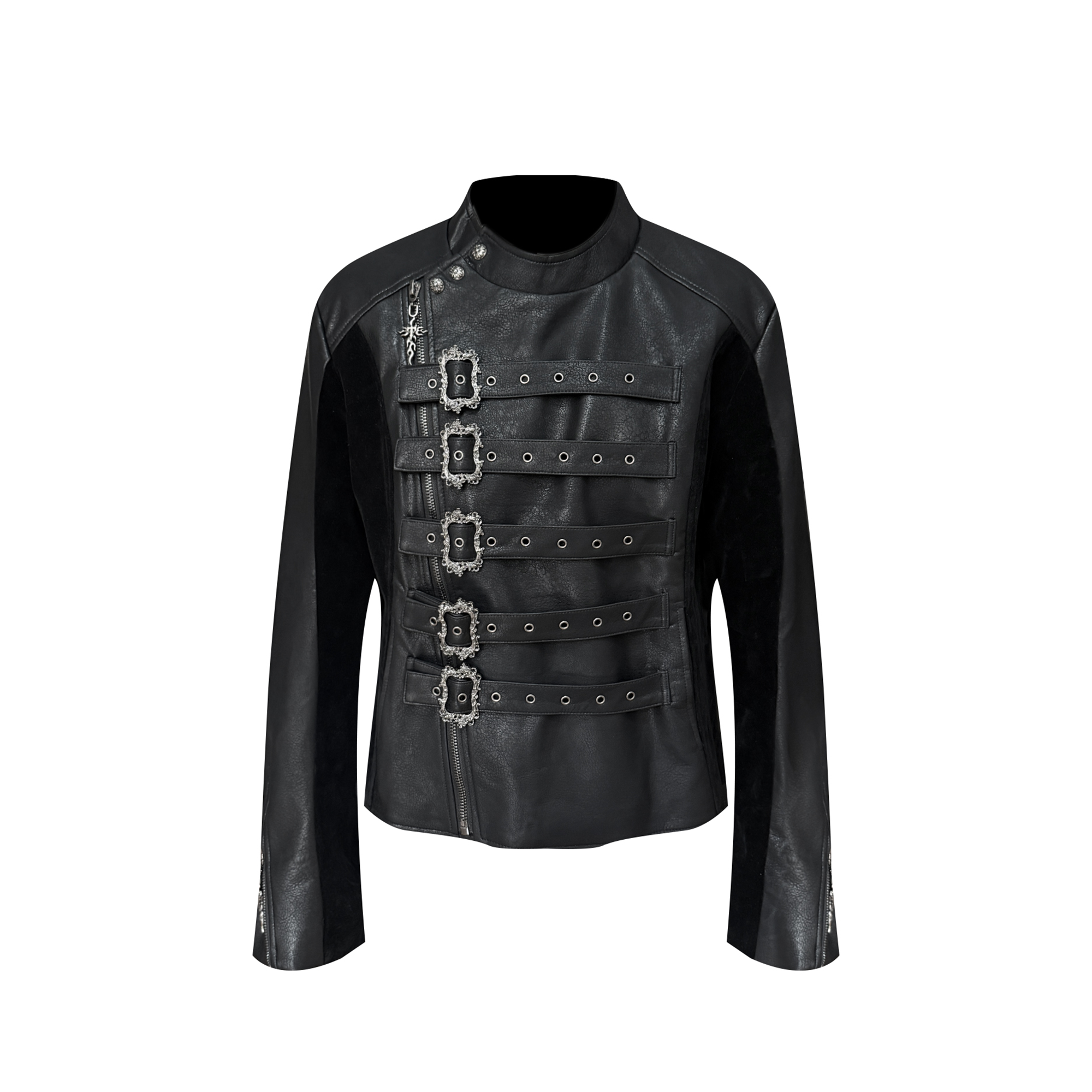 TH4SWE Retro Ornate Buckled Faux Leather Jacket-Jacket-S-Free Shipping Leatheretro