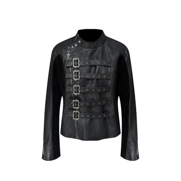 TH4SWE Retro Ornate Buckled Faux Leather Jacket-Jacket-S-Free Shipping Leatheretro