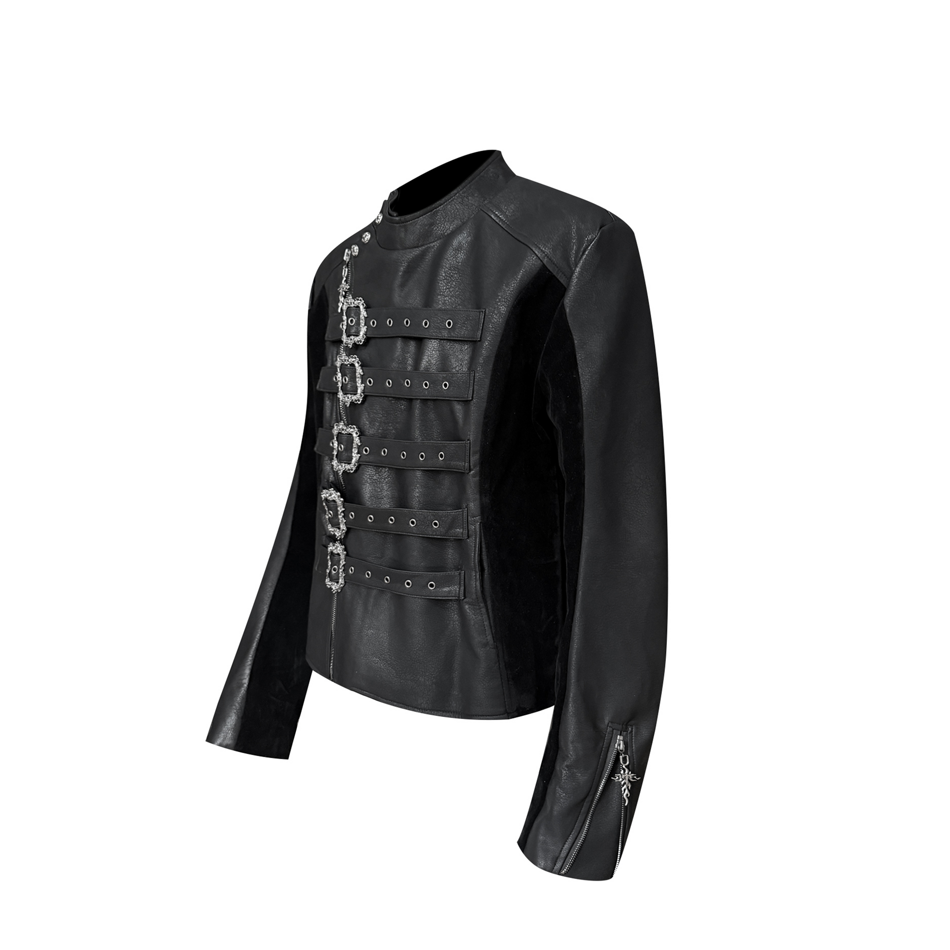TH4SWE Retro Ornate Buckled Faux Leather Jacket-Jacket-S-Free Shipping Leatheretro