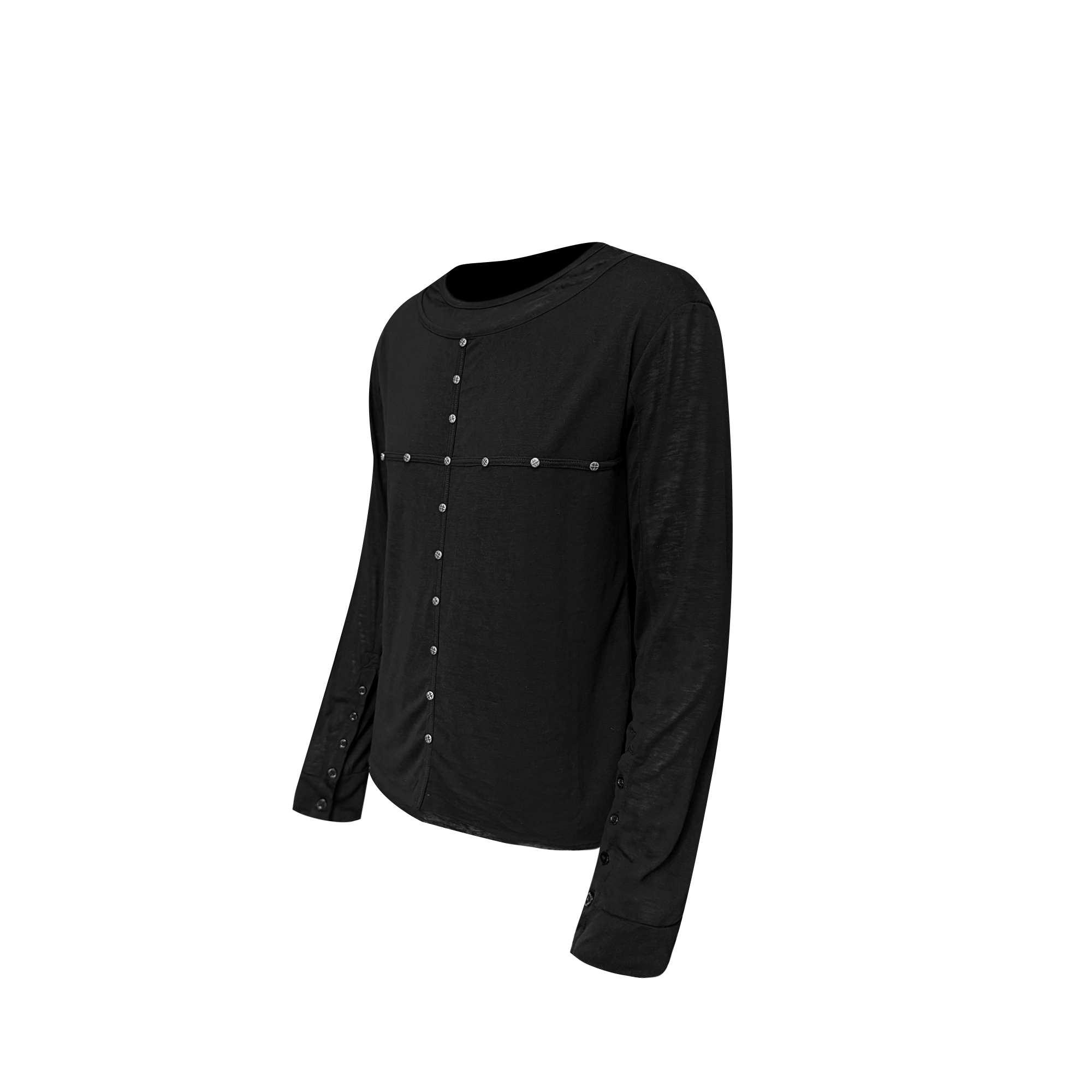 TH4SWE Layered-Collar Studded Henley Long-Sleeve Tee-L/S Tee-S-Free Shipping Leatheretro