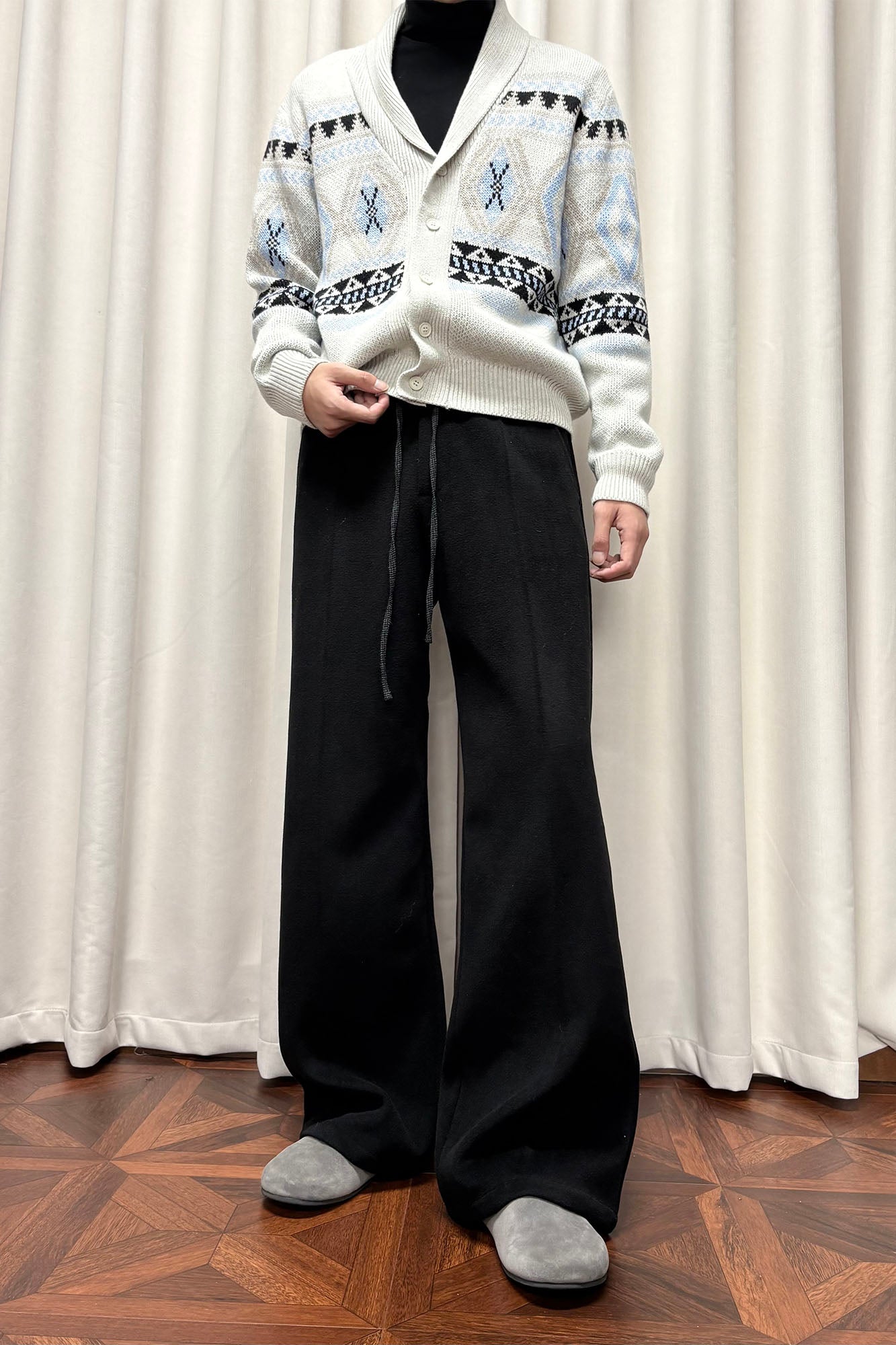 KREATE Contrast Drawstring Waist Wide-Leg Lounge Pants-Pants-S-Gray-Free Shipping Leatheretro