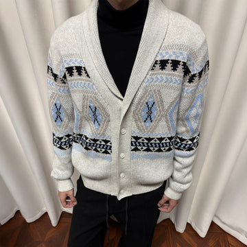KREATE Fair Isle Shawl Collar Cardigan-Jacket-S (Preorder)-Gray-Free Shipping Leatheretro