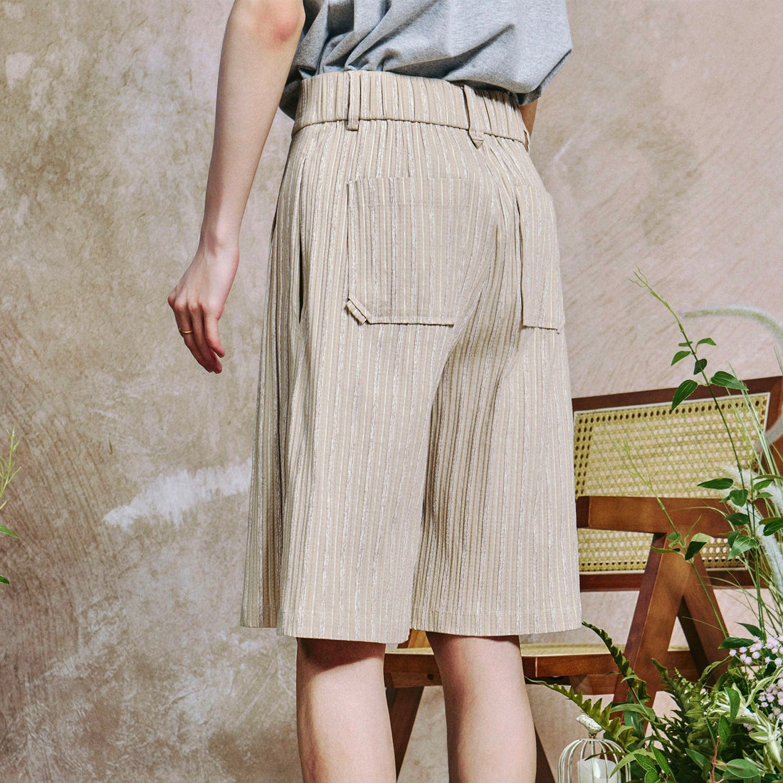 OIPWORD Striped Crinkled Shorts-Shorts-S-Free Shipping Leatheretro