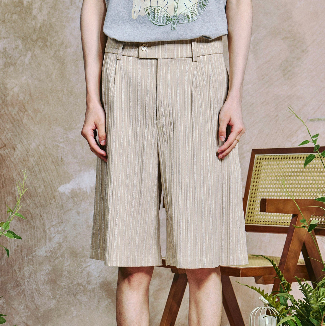 OIPWORD Striped Crinkled Shorts-Shorts-S-Free Shipping Leatheretro