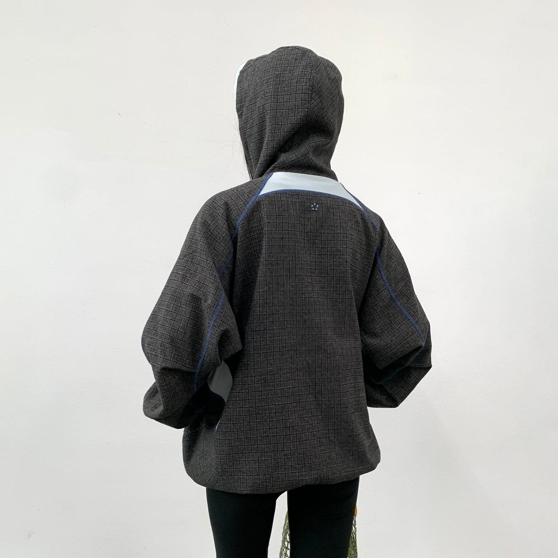 ROARINGWILD A ARCH Plaid Paneled Half-Zip Hooded Jacket-Jacket-XS-Gray-Free Shipping Leatheretro