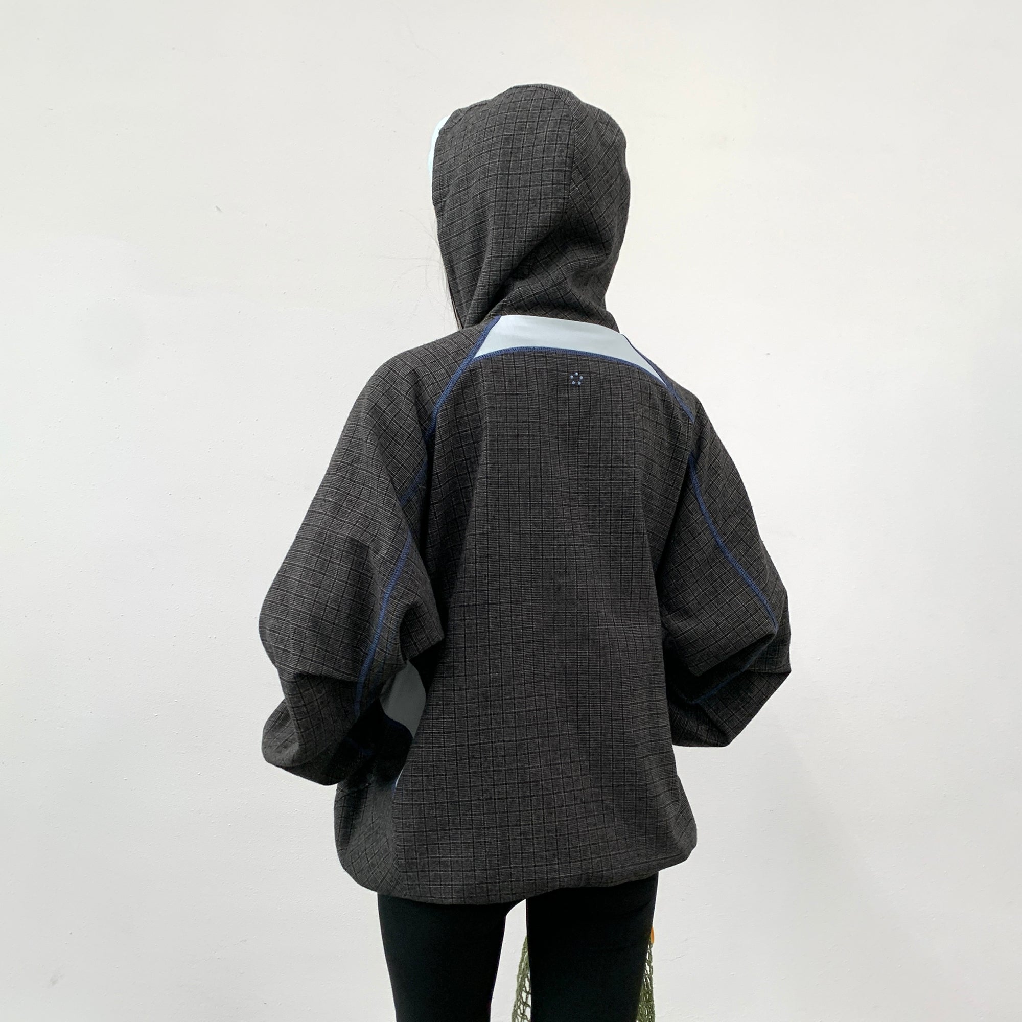 ROARINGWILD A ARCH Plaid Paneled Half-Zip Hooded Jacket-Jacket-XS-Gray-Free Shipping Leatheretro