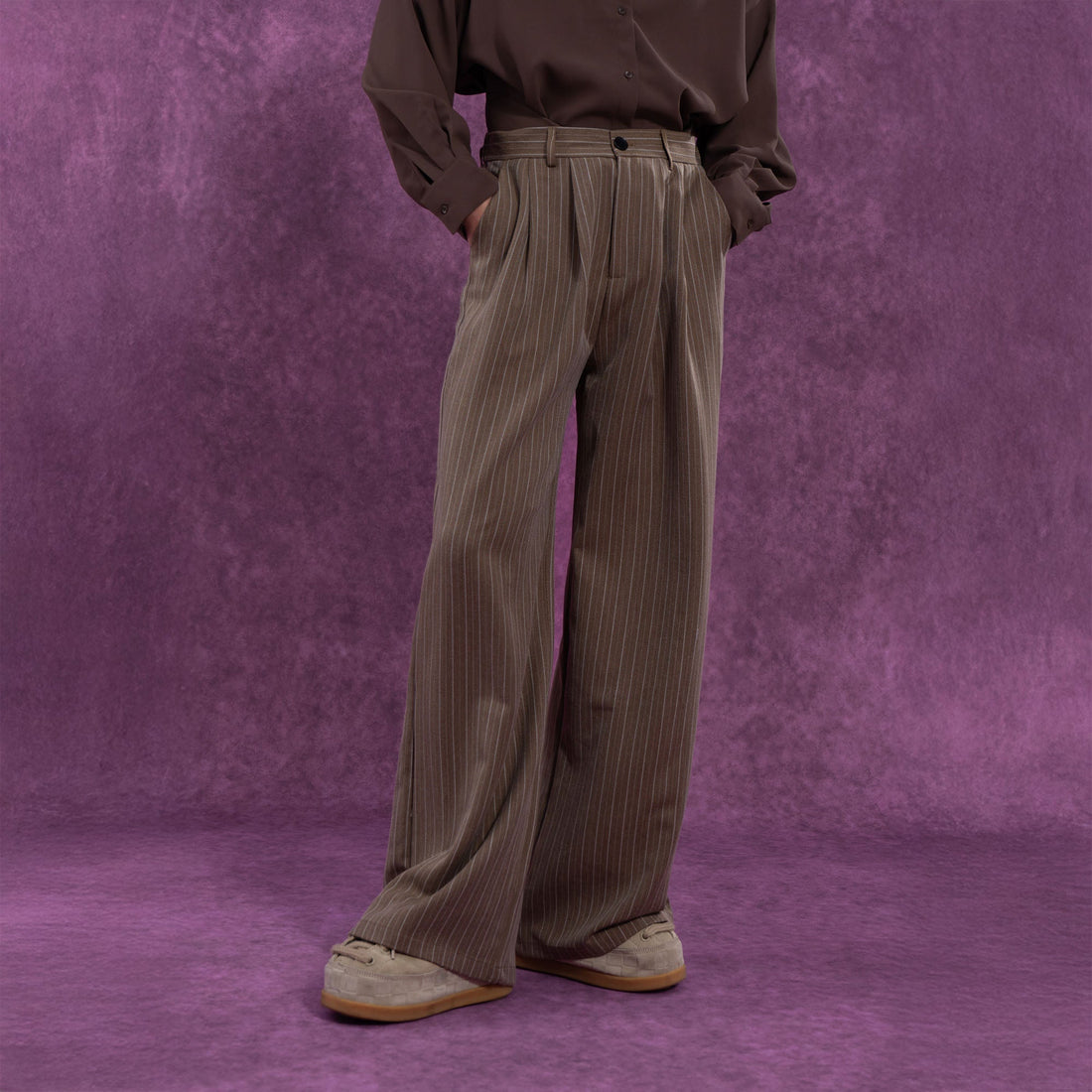 CLP Modern Pinstriped Straight-Leg Pants-Pants-S-Coffee-Free Shipping Leatheretro