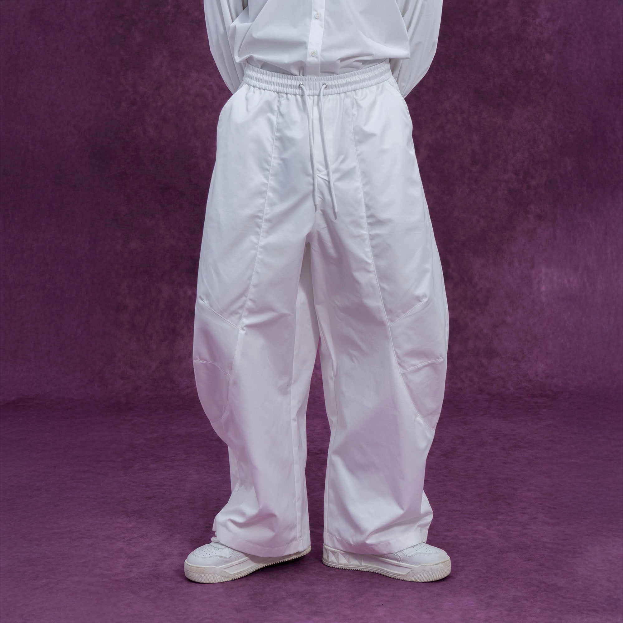 CLP Curved Panel Oversized Parachute Pants-Pants-M-White-Free Shipping Leatheretro