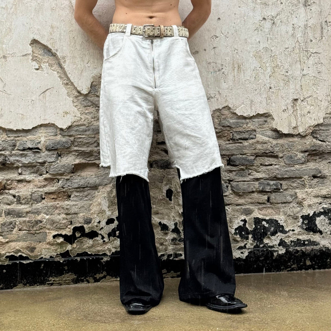 LUUUCAM Raw-Edge Double-Layer Mock Shorts Pants-Pants-S-Free Shipping Leatheretro