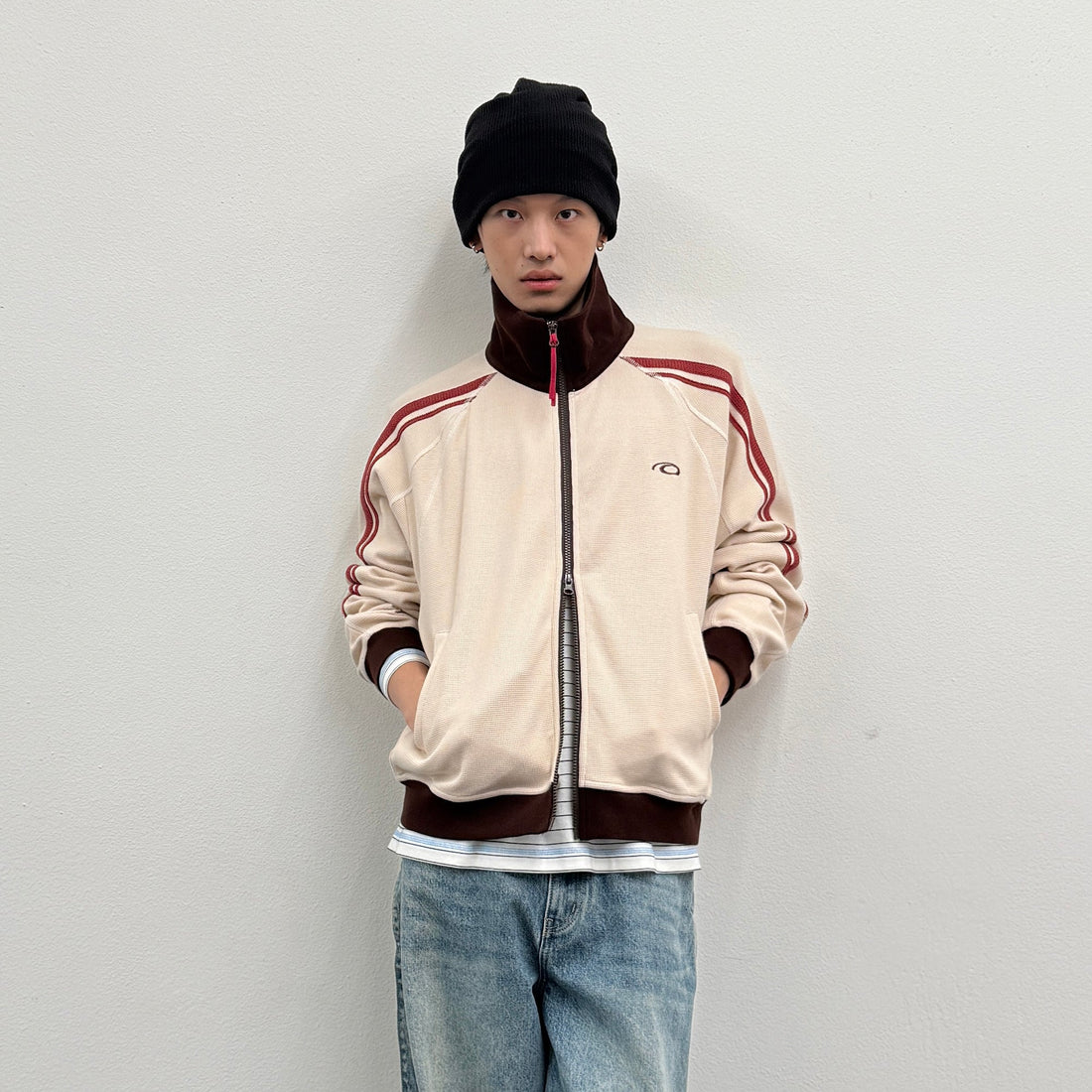 ROARINGWILD A ARCH Retro Stripe Raglan Track Jacket-Jacket-XS-Black-Free Shipping Leatheretro