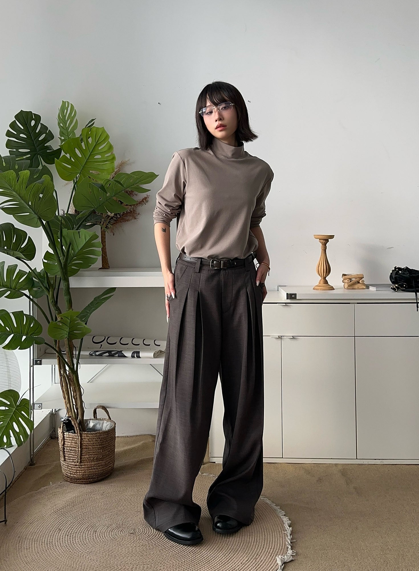 OKAYTHXBYE Essential Pleat Wide-Leg Trousers-Pants-S-Black-Free Shipping Leatheretro