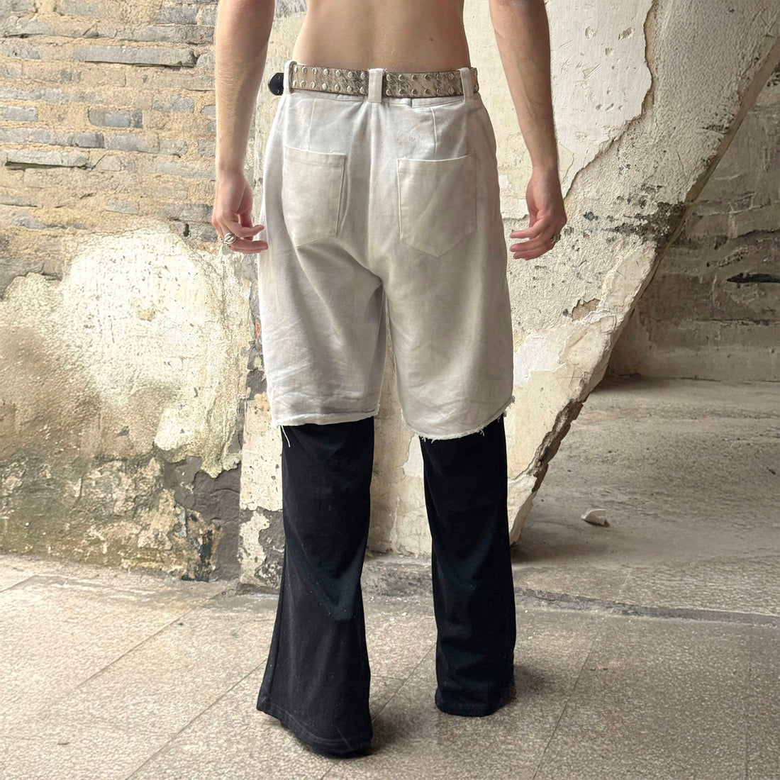 LUUUCAM Raw-Edge Double-Layer Mock Shorts Pants-Pants-S-Free Shipping Leatheretro