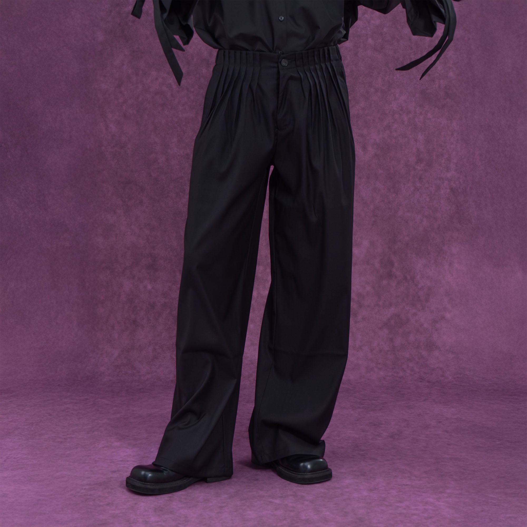 CLP Pleated Waist Structured Wide-Leg Pants-Pants-S-Free Shipping Leatheretro