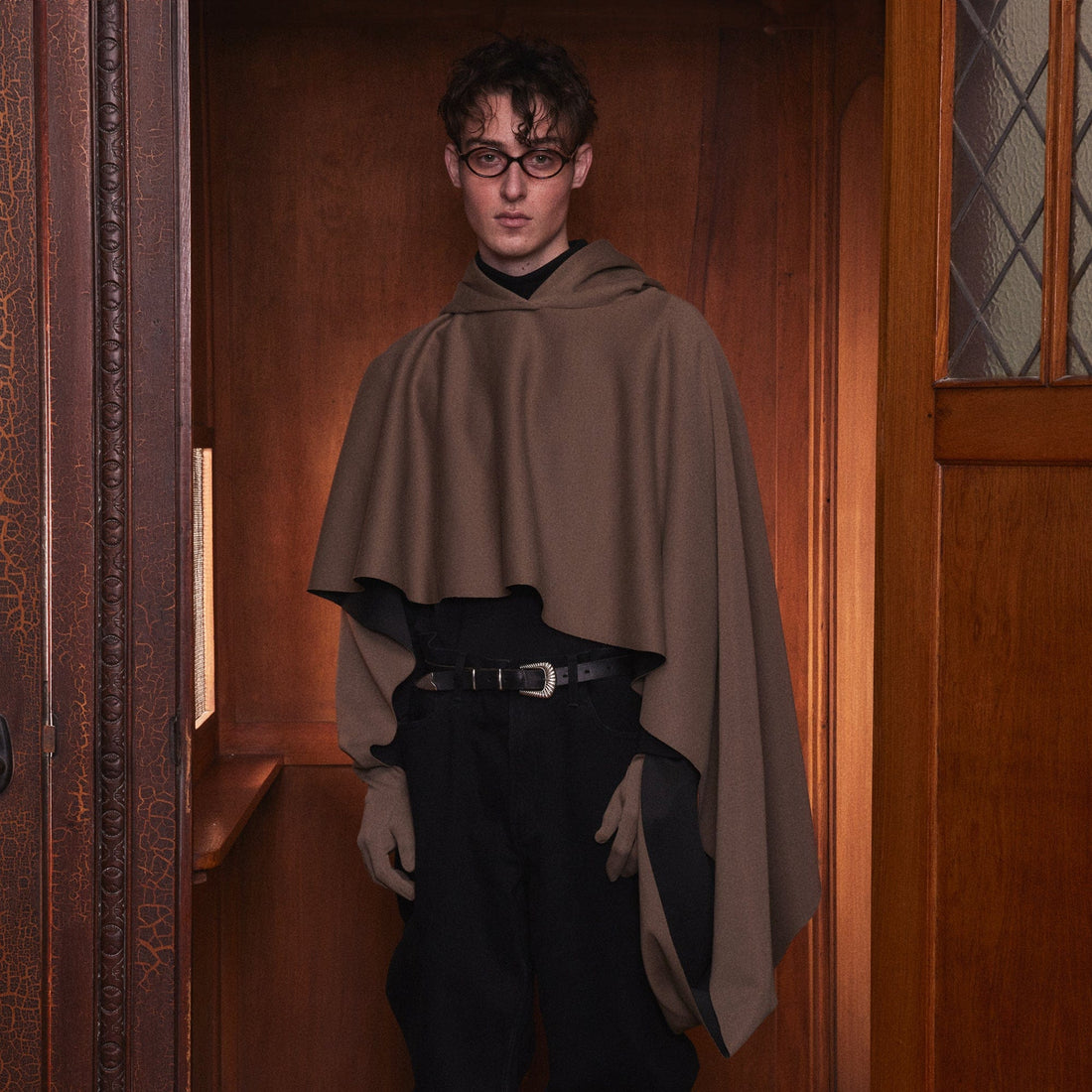 KADAKADA Hooded Glove-Sleeve Cropped Cape-Hoodie-M-Khaki-Free Shipping Leatheretro