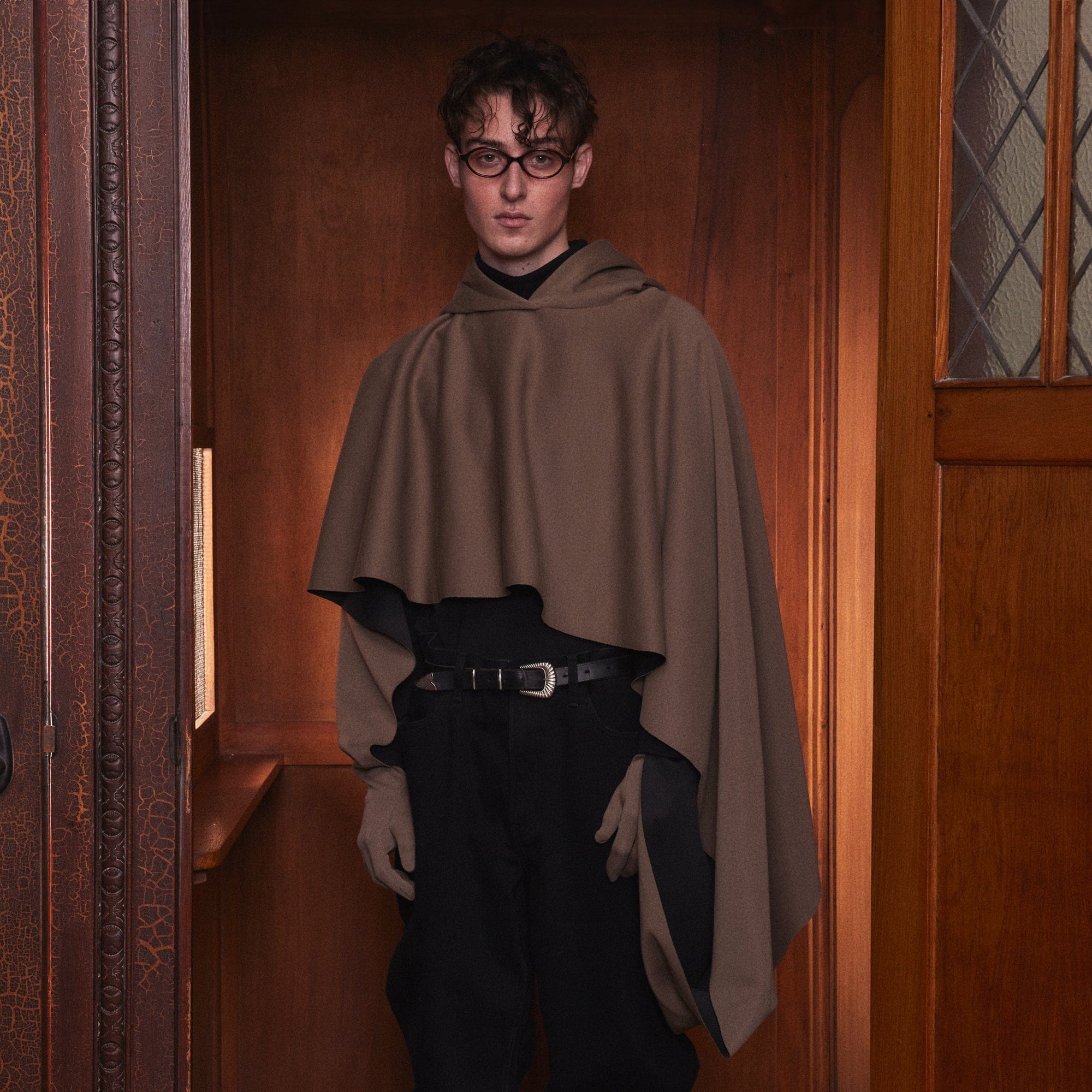 KADAKADA Hooded Glove-Sleeve Cropped Cape-Hoodie-M-Khaki-Free Shipping Leatheretro