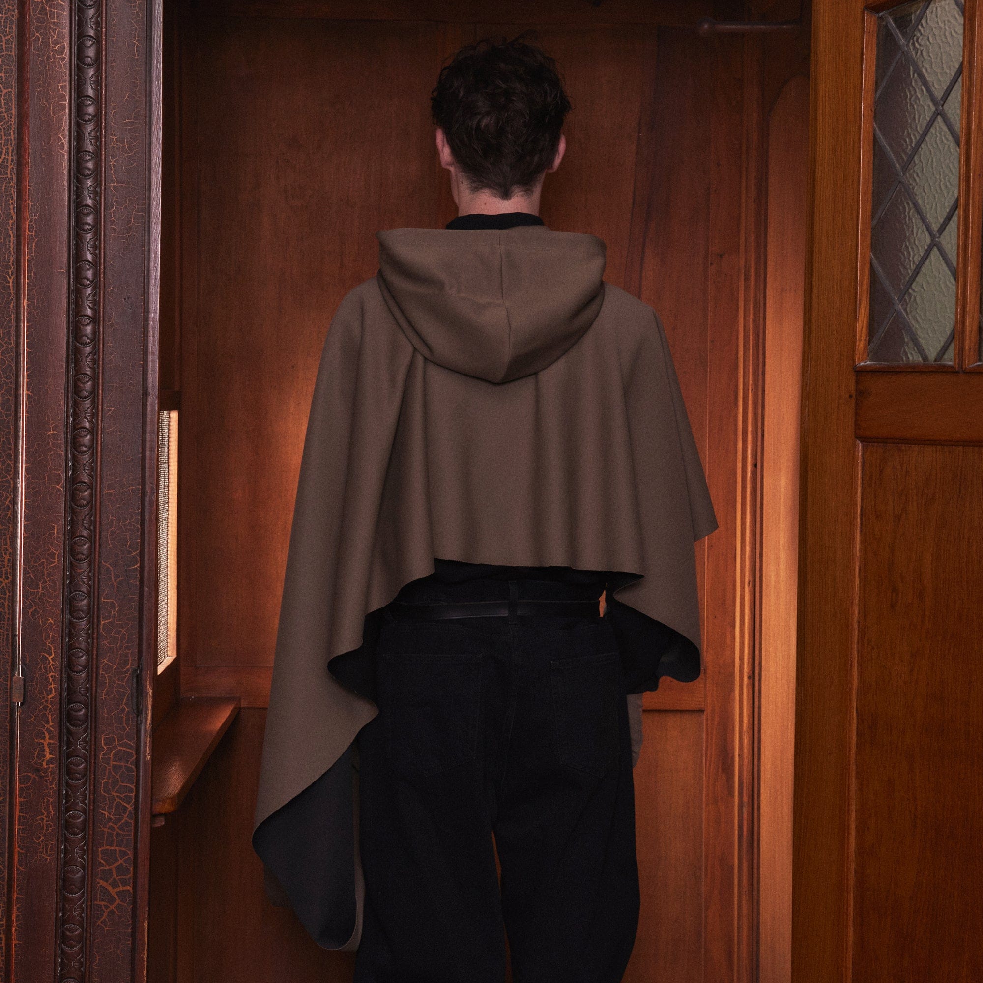 KADAKADA Hooded Glove-Sleeve Cropped Cape-Hoodie-M-Khaki-Free Shipping Leatheretro