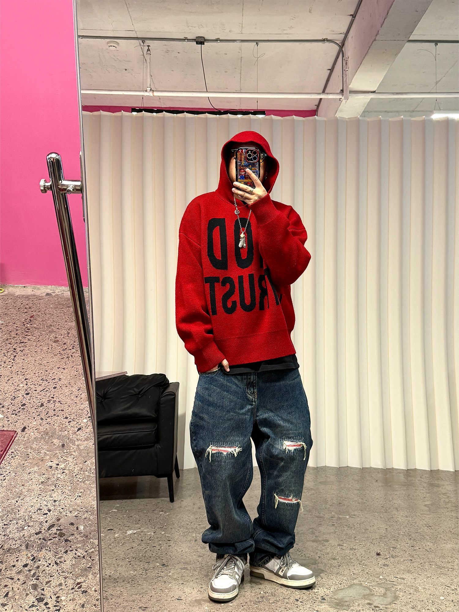 ME DA IGUAL Distressed Patch Washed Oversized Jeans-Jeans-M-Free Shipping Leatheretro